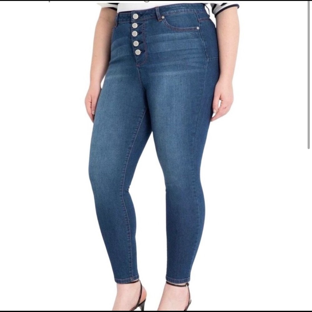 Eloquii Gena Fit Peach Lift Button Fly Skinny Jeans Size 14